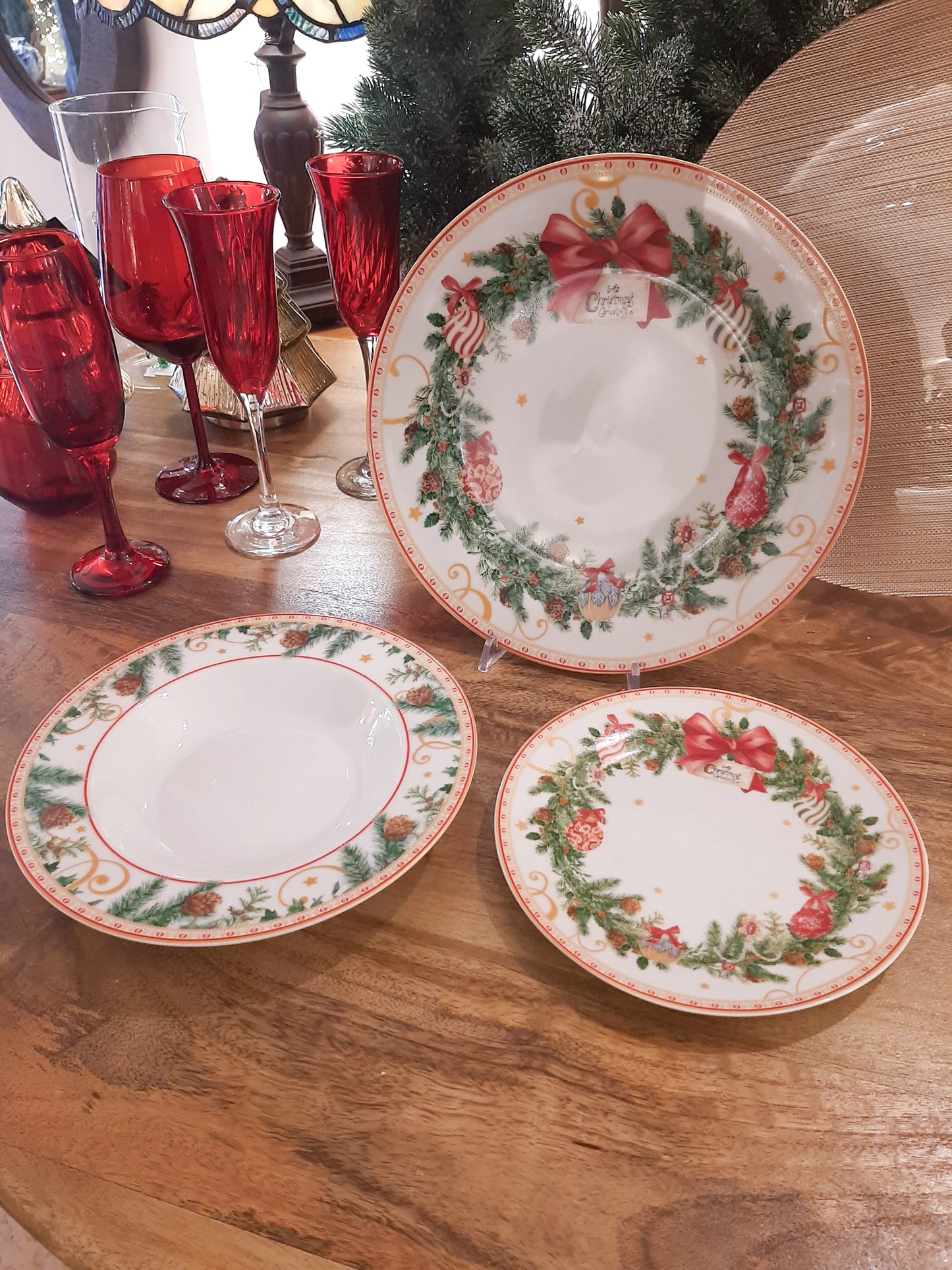 Set 18 tanjura Red ribbon garland - porculan